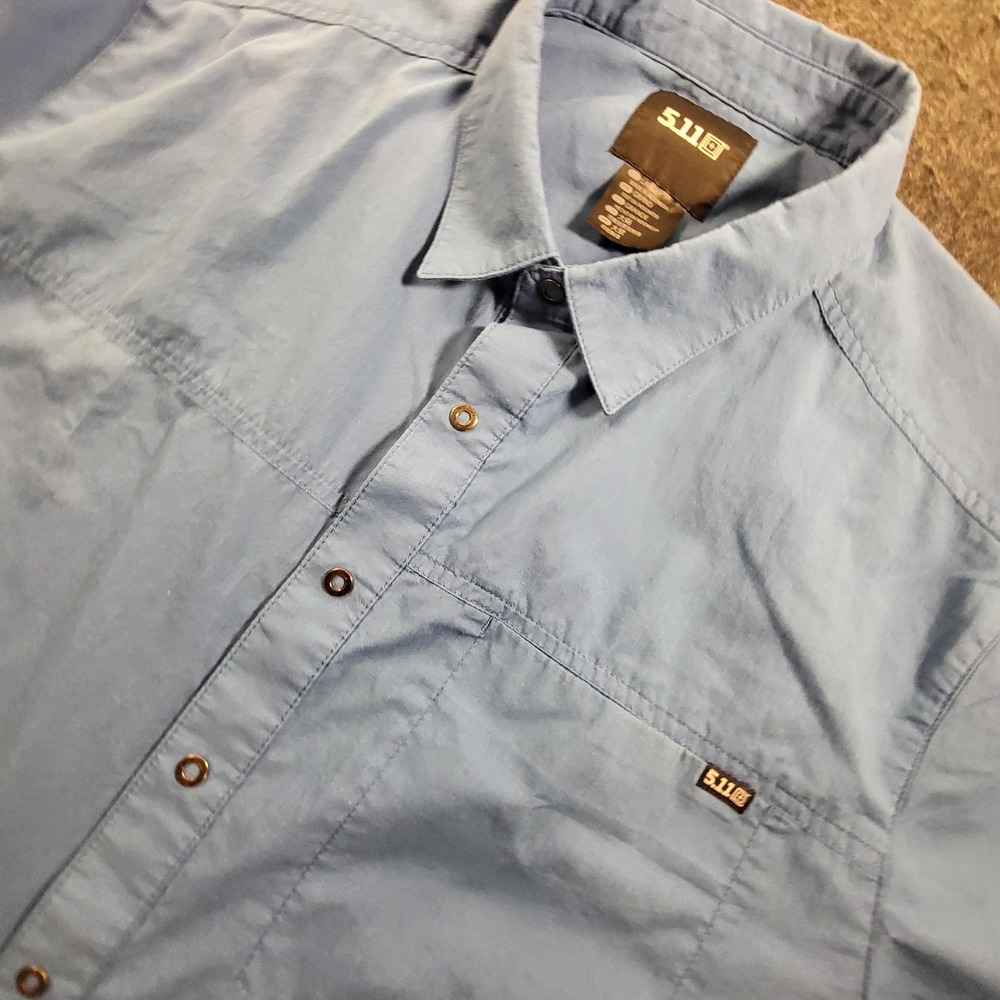 5.11 Tactical Plaid Shirt Short Sleeve Snap Up Outdoor Casual Large Blue